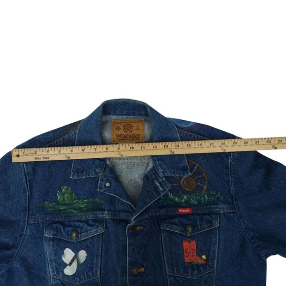 Wrangler Western Denim Jacket Womens Size L DIY Hand Painted Texas Cactus Boot - Picture 5 of 16